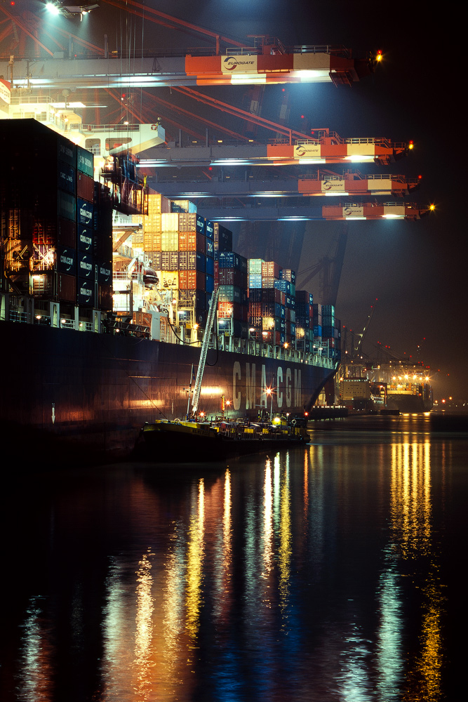 Container ship in the harbor of Hamburg, Germany.    Photographed by Alexandre Miguel Maia